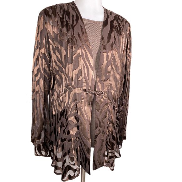 Chico's Sheer Brown Animal Print Blouse Jacket - Picture 2 of 8